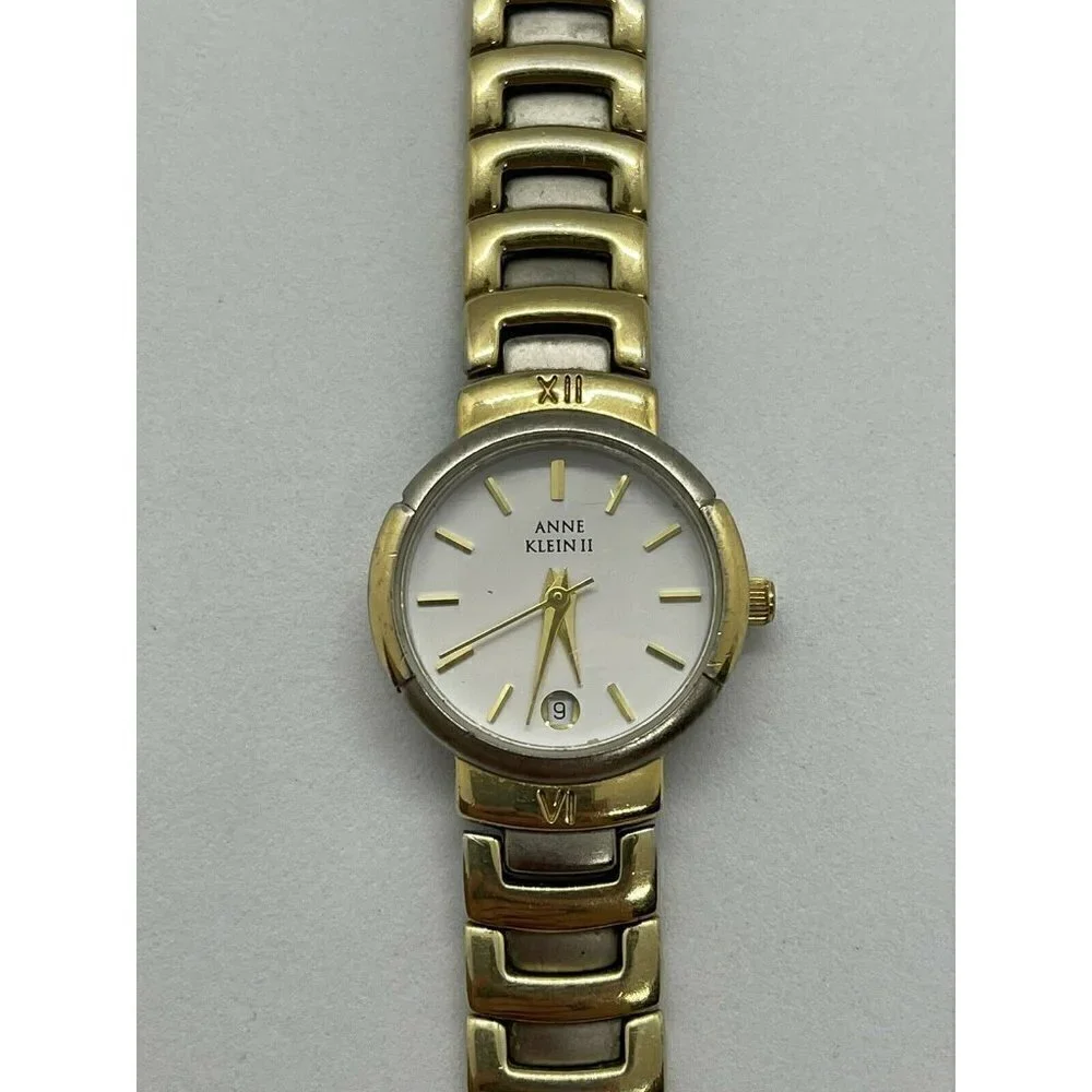 Anne Klein 10/3050-1 Women's Watch Link Bracelet Roman Numerals 2 Tone Date